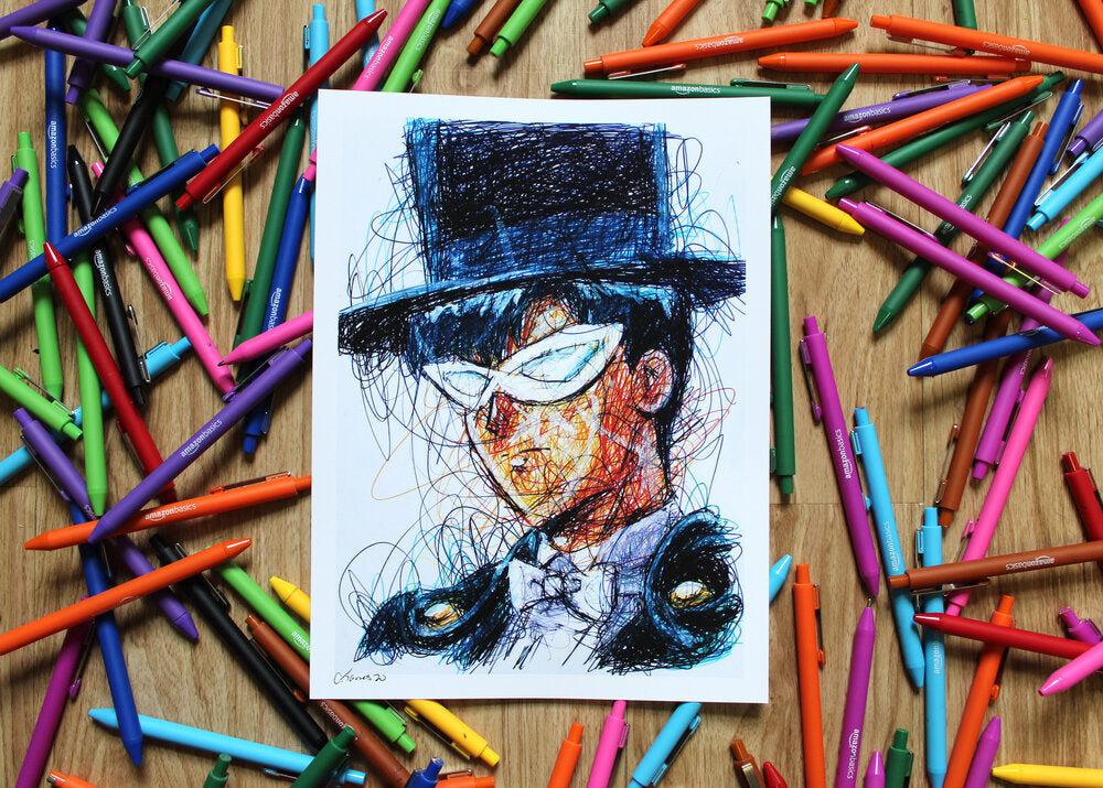 Tuxedo Mask Ballpoint Pen Scribble Art Print-Cody James by Cody