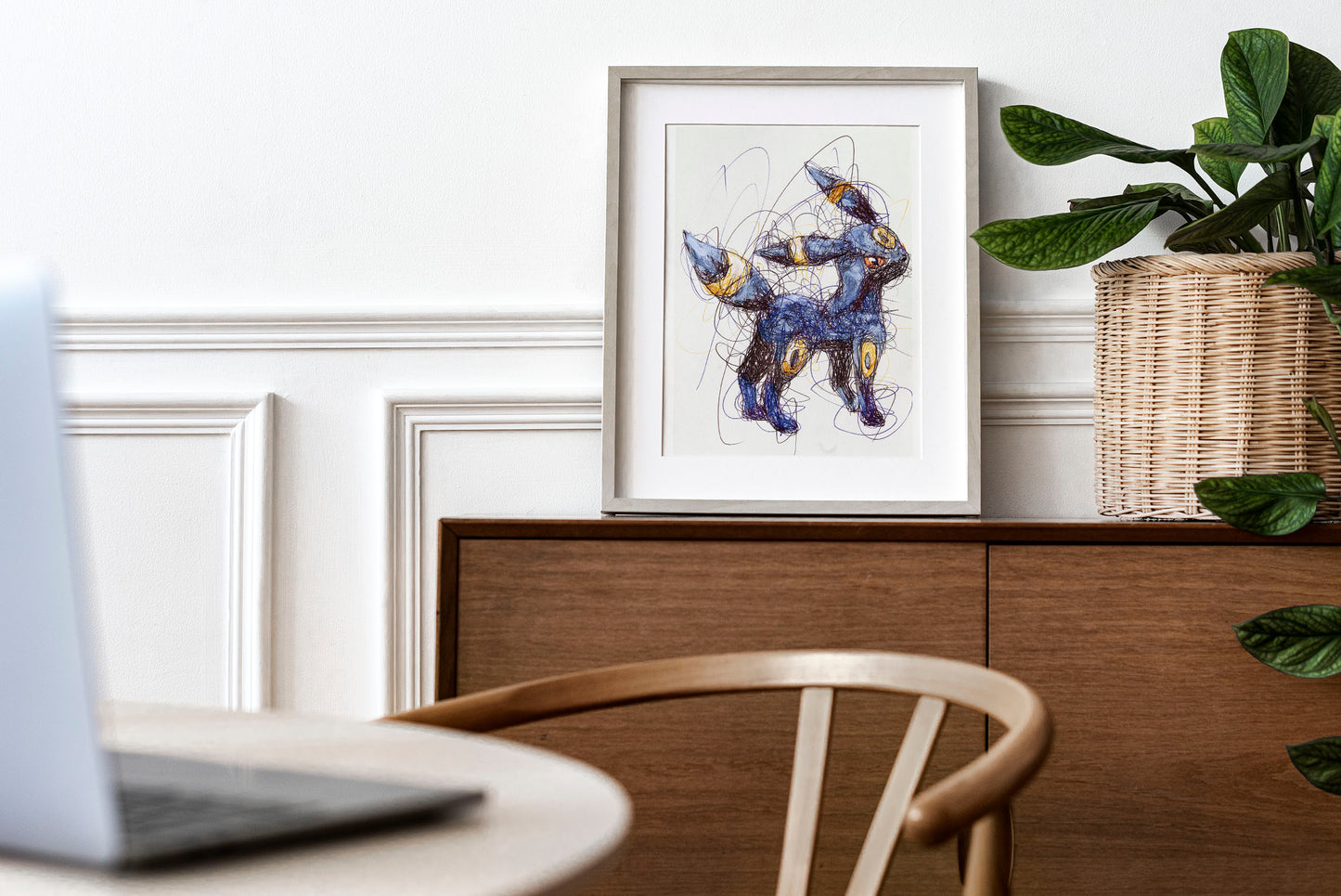 Umbreon Ballpoint Pen Scribble Art Print