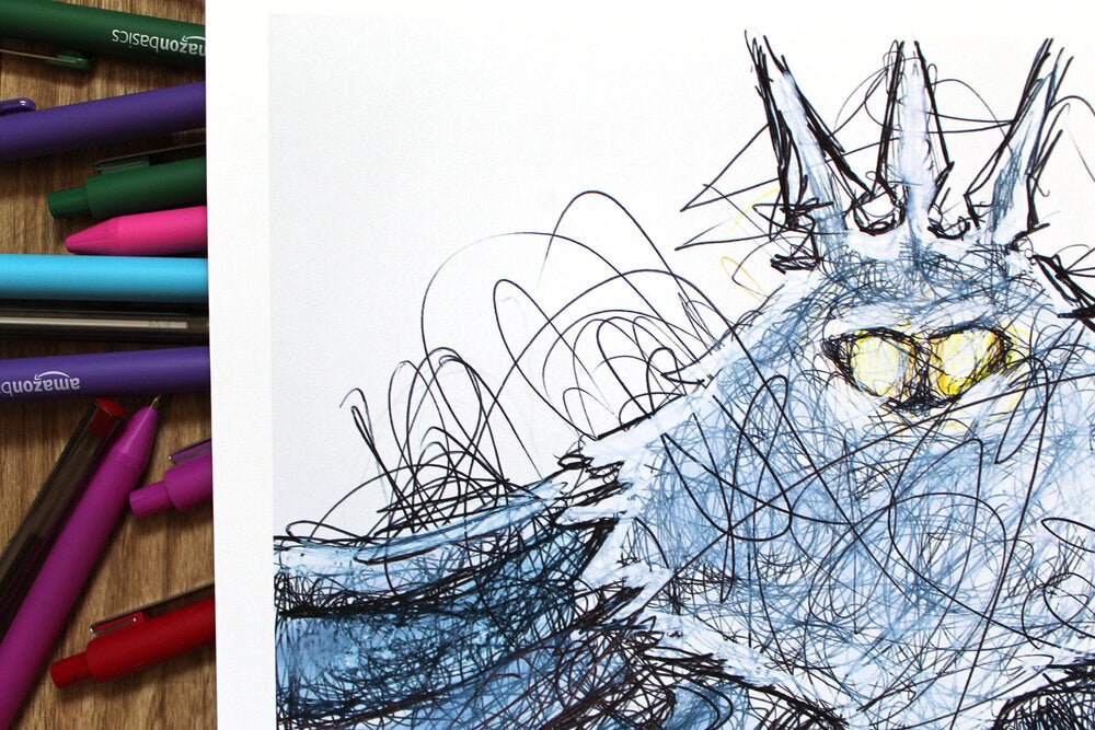 Unnamed Moth Ballpoint Pen Scribble Art Print-Cody James by Cody