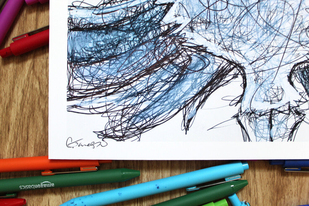 Unnamed Moth Ballpoint Pen Scribble Art Print-Cody James by Cody