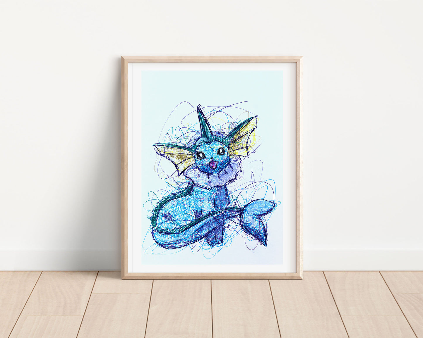 Vaporeon Ballpoint Pen Scribble Art Print