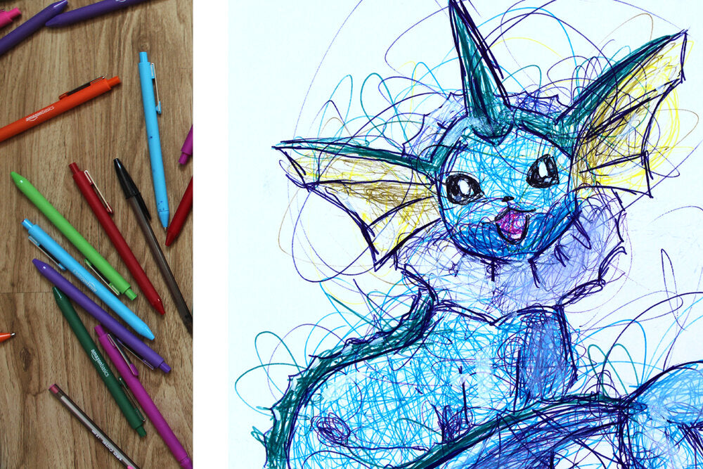 Vaporeon Ballpoint Pen Scribble Art Print-Cody James by Cody