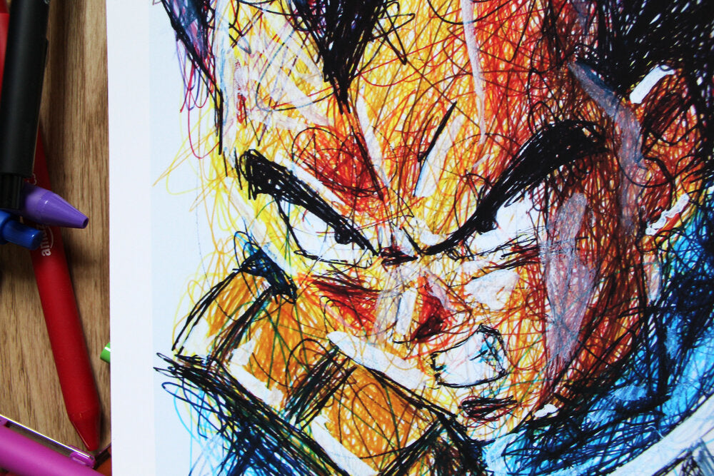 Vegeta Ballpoint Pen Scribble Art Print-Cody James by Cody