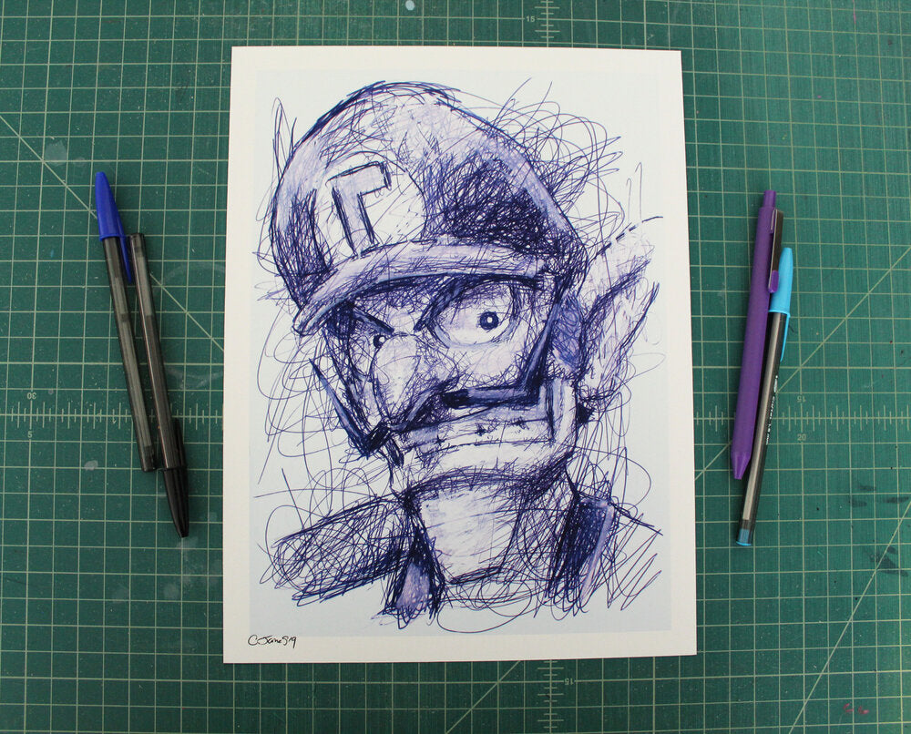 Waluigi Ballpoint Pen Scribble Art Print-Cody James by Cody