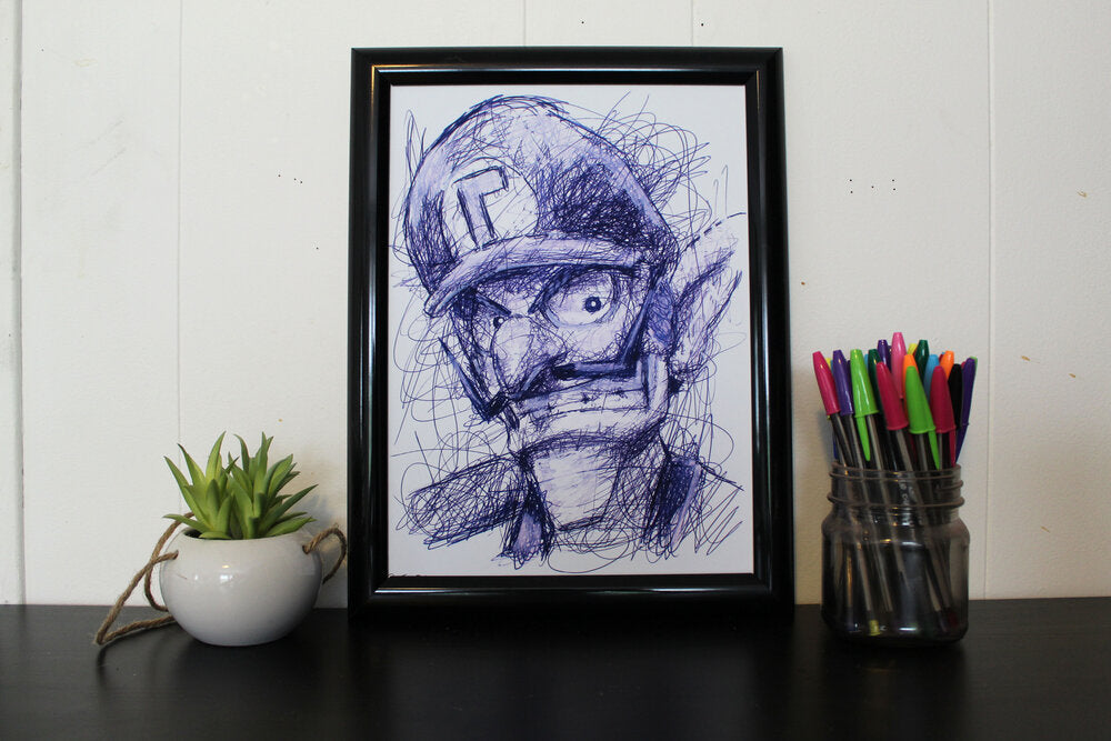 Waluigi Ballpoint Pen Scribble Art Print-Cody James by Cody