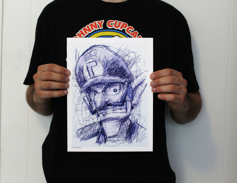 Waluigi Ballpoint Pen Scribble Art Print-Cody James by Cody
