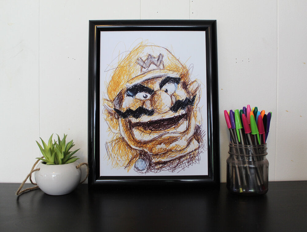 Wario Ballpoint Pen Scribble Art Print-Cody James by Cody