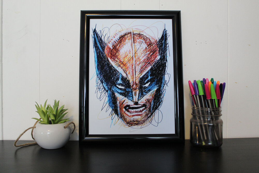 Wolverine Ballpoint Pen Scribble Art Print-Cody James by Cody