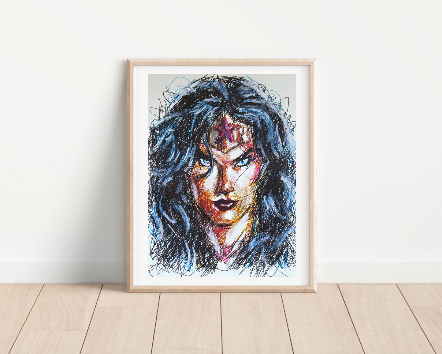 Wonder Woman Ballpoint Pen Scribble Art Print