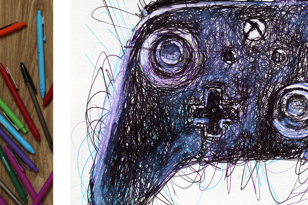 Xbox Controller Ballpoint Pen Scribble Art Print-Cody James by Cody