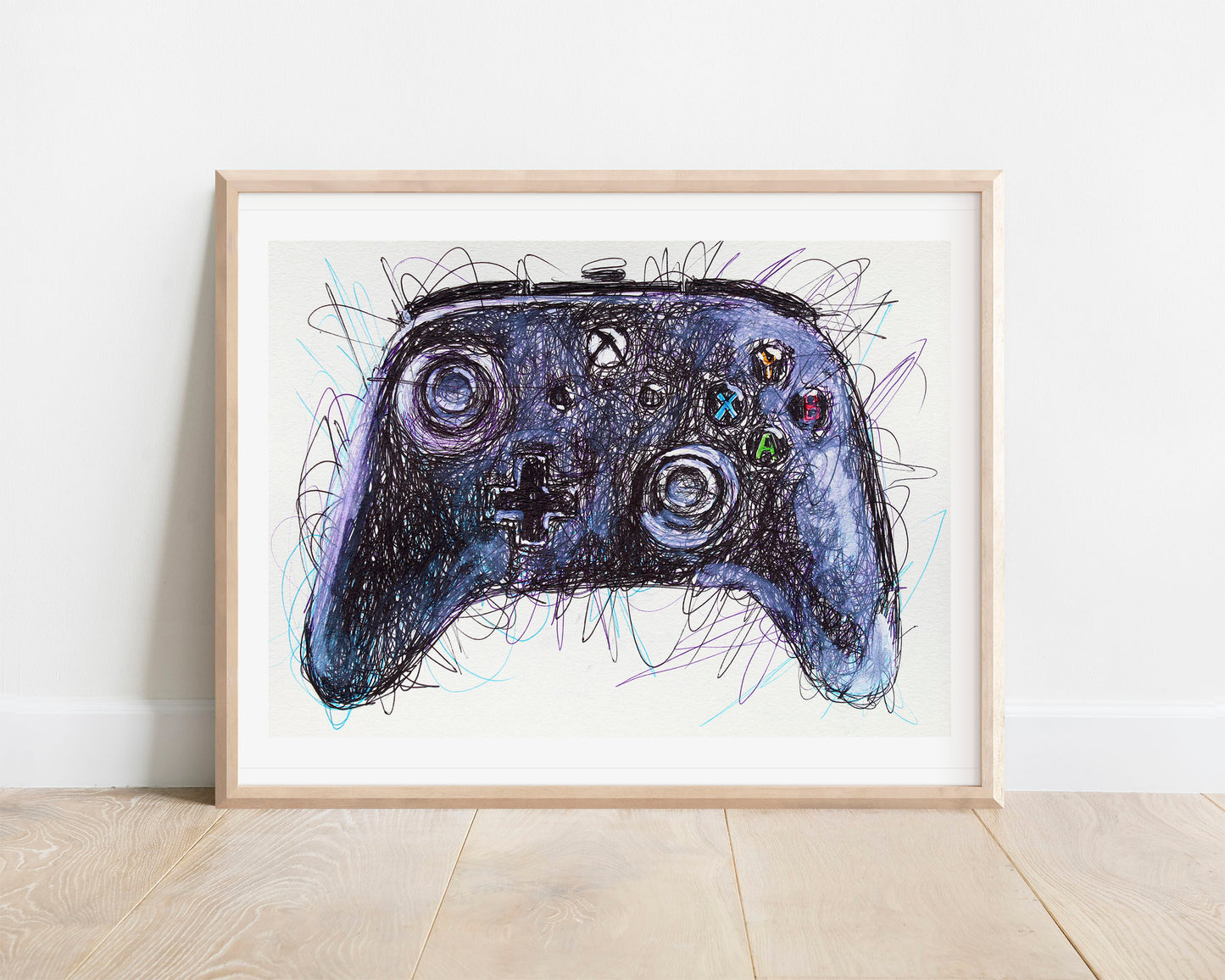 Xbox Controller Ballpoint Pen Scribble Art Print