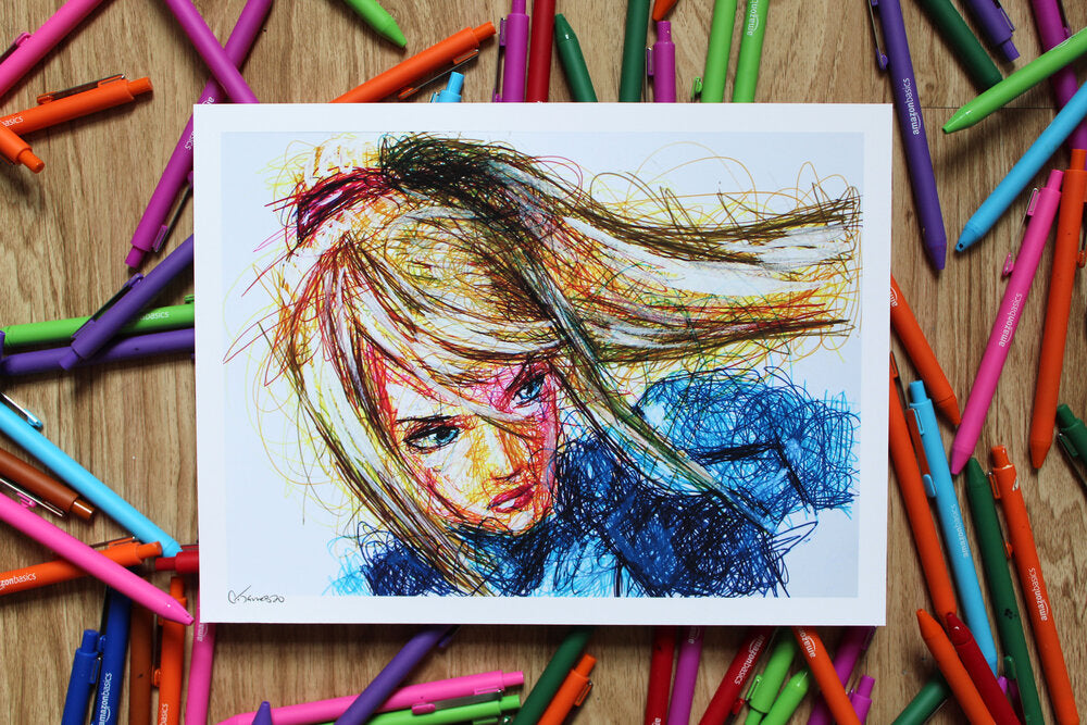 Zero Suit Samus Ballpoint Pen Scribble Art Print-Cody James by Cody