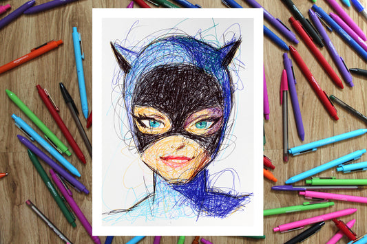 Cat Woman Ballpoint Pen Print