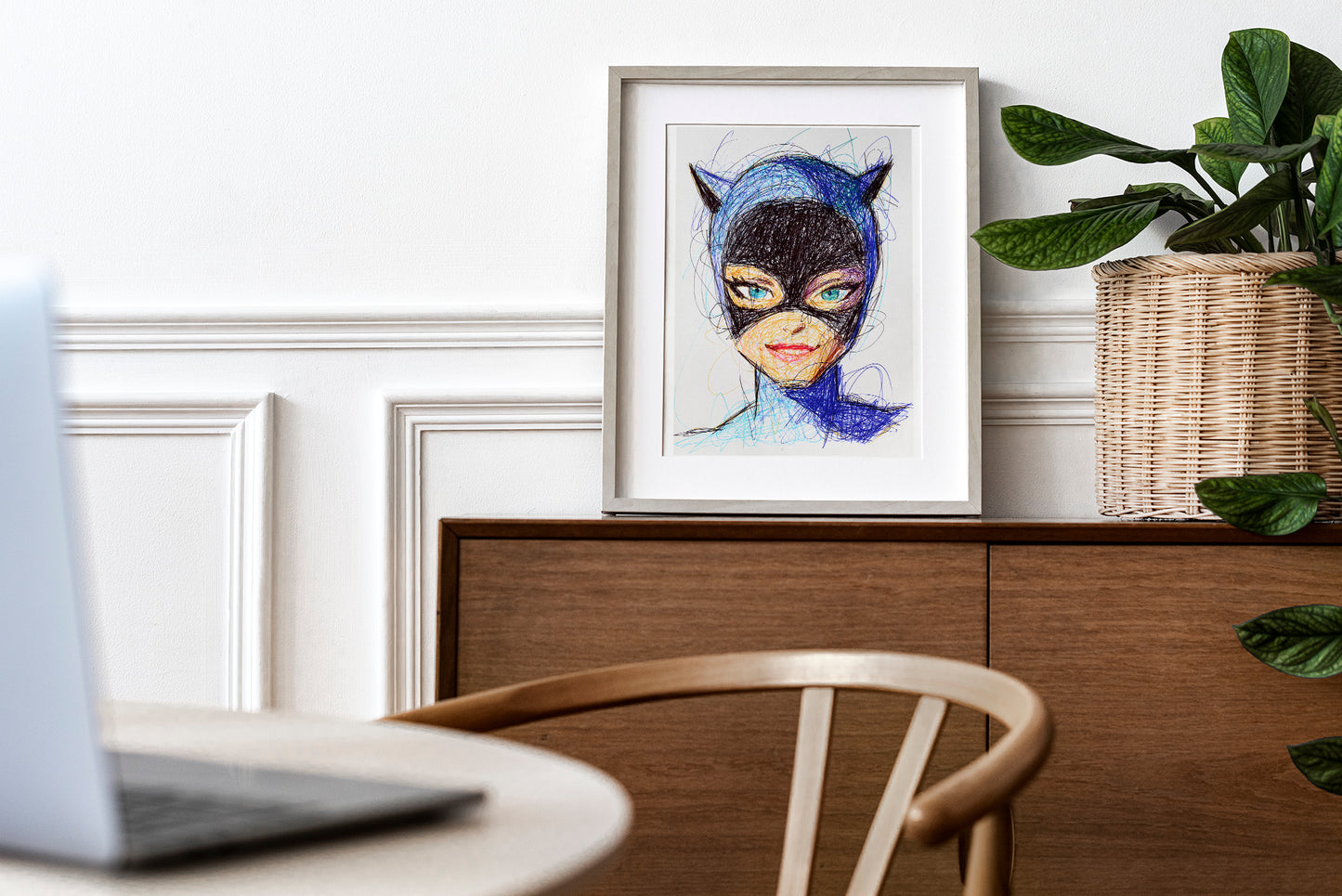 Cat Woman Ballpoint Pen Print