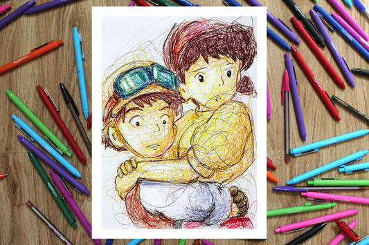Pazu and Sheeta Ballpoint Pen Print