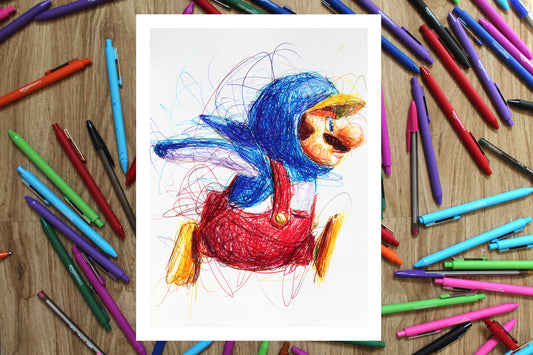 Penguin Mario Ballpoint Pen Print