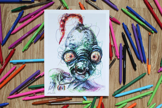 Abe's Odd World Ballpoint Pen Scribble Art Print-Cody James by Cody