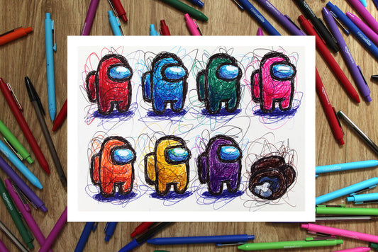 Among Us Sus Ballpoint Pen Scribble Art Print-Cody James by Cody