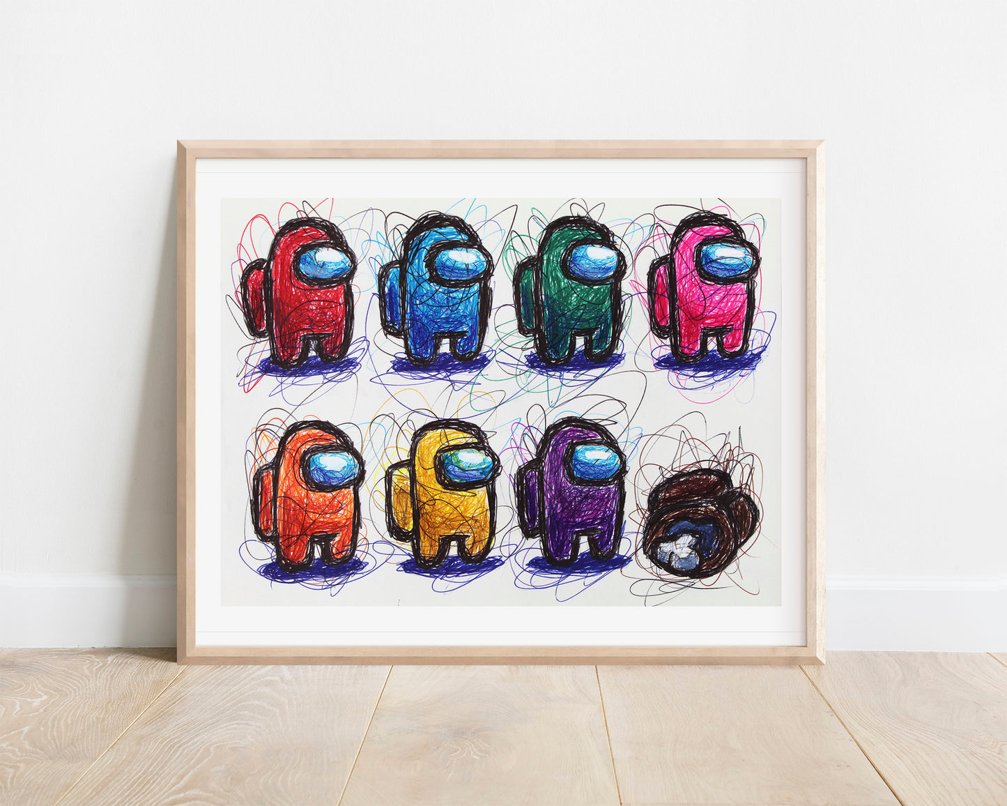 Among Us Sus Ballpoint Pen Scribble Art Print
