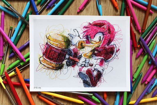 Amy Rose Ballpoint Pen Scribble Art Print-Cody James by Cody