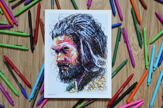 Aquaman Ballpoint Pen Scribble Art Print-Cody James by Cody