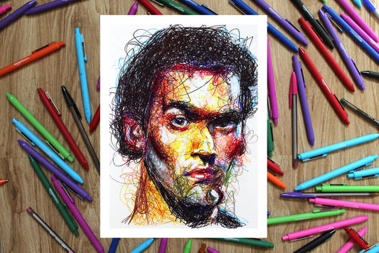 Ash Evil Dead Ballpoint Pen Scribble Art Print-Cody James by Cody