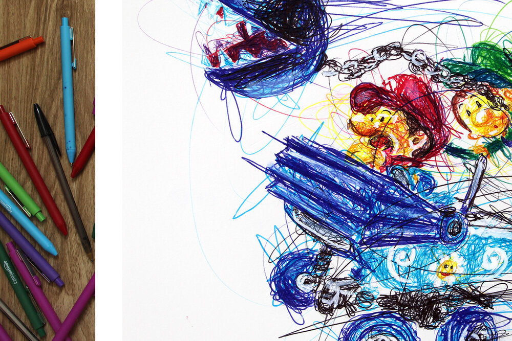 Baby Mario and Luigi Kart Ballpoint Pen Scribble Art Print-Cody James by Cody
