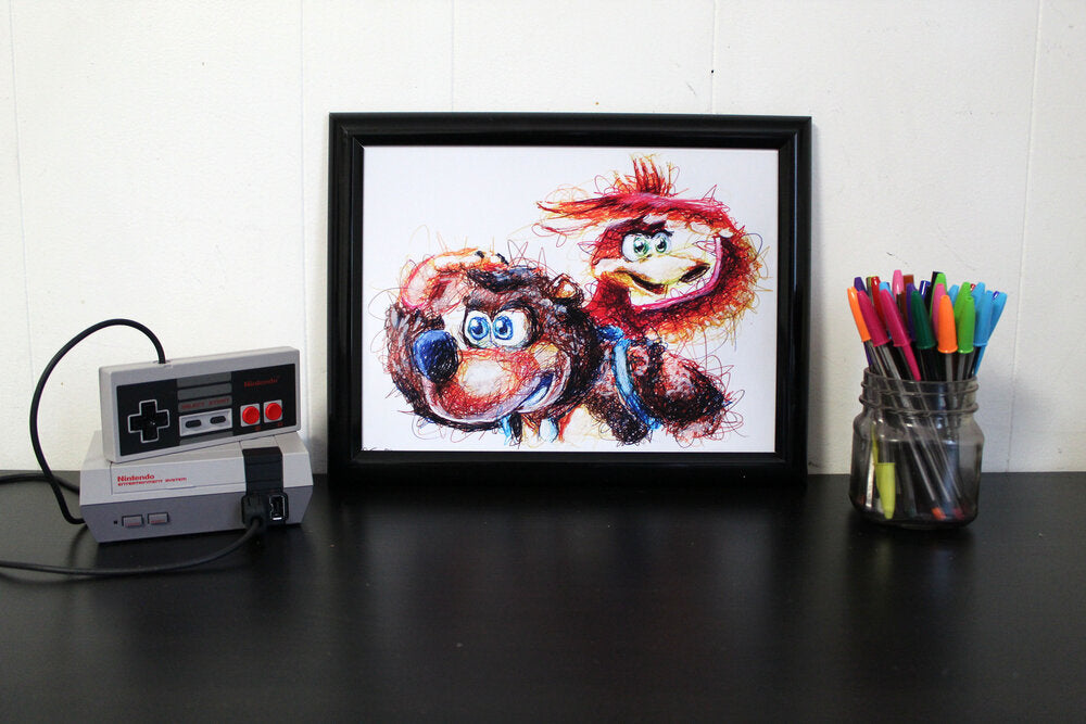 Banjo Kazooie Ballpoint Pen Scribble Art Print-Cody James by Cody