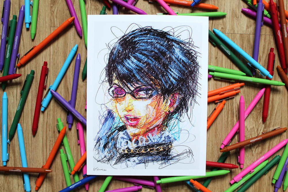 Bayonetta Ballpoint Pen Scribble Art Print-Cody James by Cody