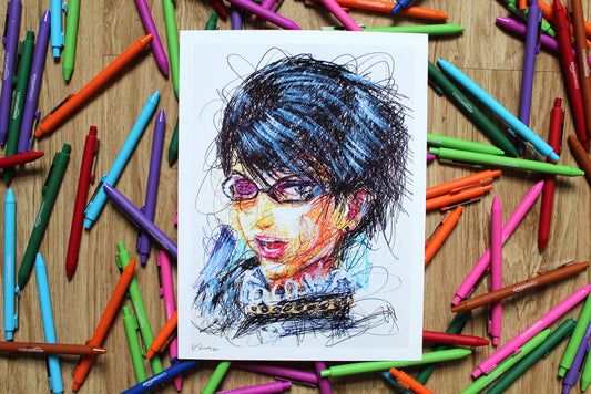 Bayonetta Ballpoint Pen Scribble Art Print-Cody James by Cody