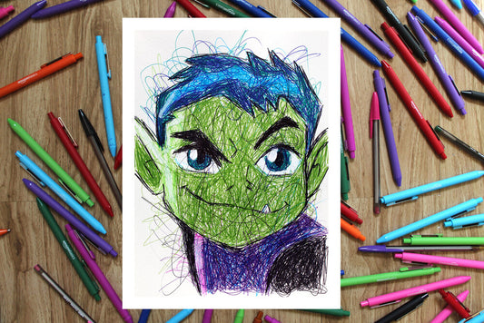 Beast Boy Ballpoint Pen Scribble Art Print-Cody James by Cody