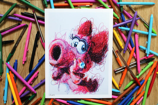 Birdo Ballpoint Pen Scribble Art Print-Cody James by Cody