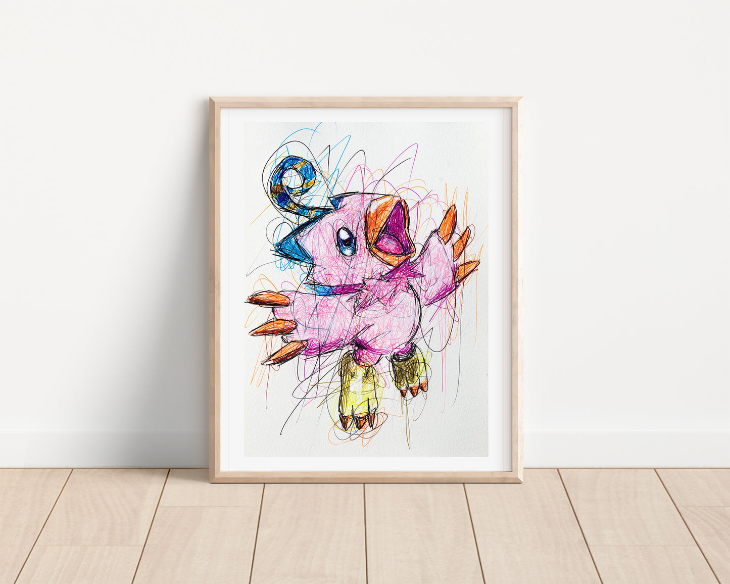 Biyomon Ballpoint Pen Scribble Art Print