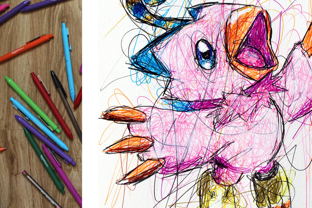Biyomon Ballpoint Pen Scribble Art Print-Cody James by Cody