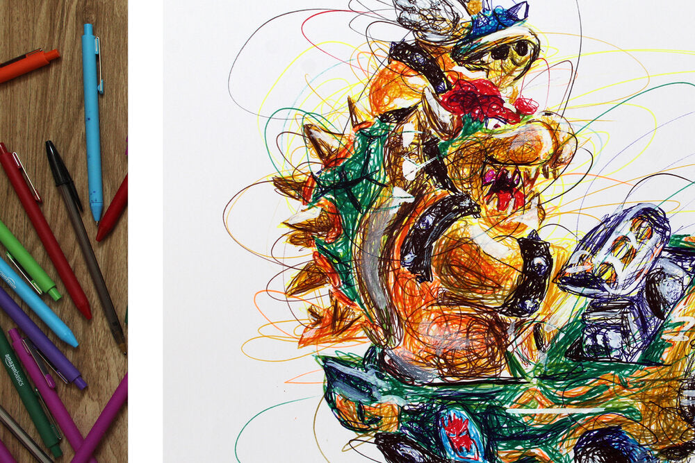 Bowser Kart Ballpoint Pen Scribble Art Print-Cody James by Cody