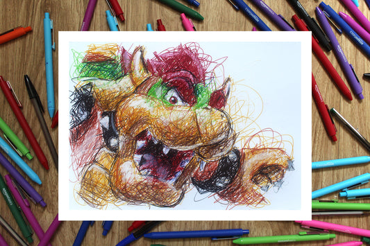 Bowser Ballpoint Pen Scribble Art Print