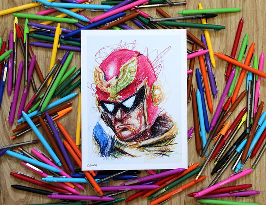 Captain Falcon Ballpoint Pen Scribble Art Print-Cody James by Cody