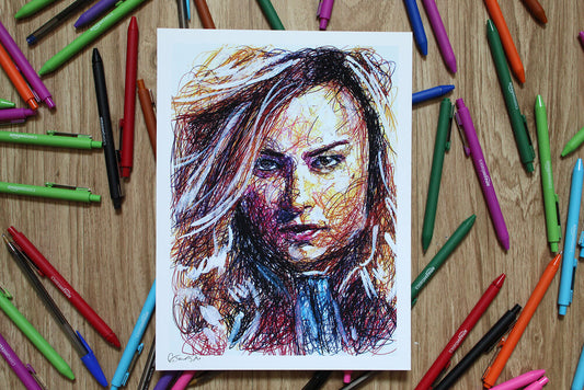 Captain Marvel Ballpoint Pen Scribble Art Print-Cody James by Cody
