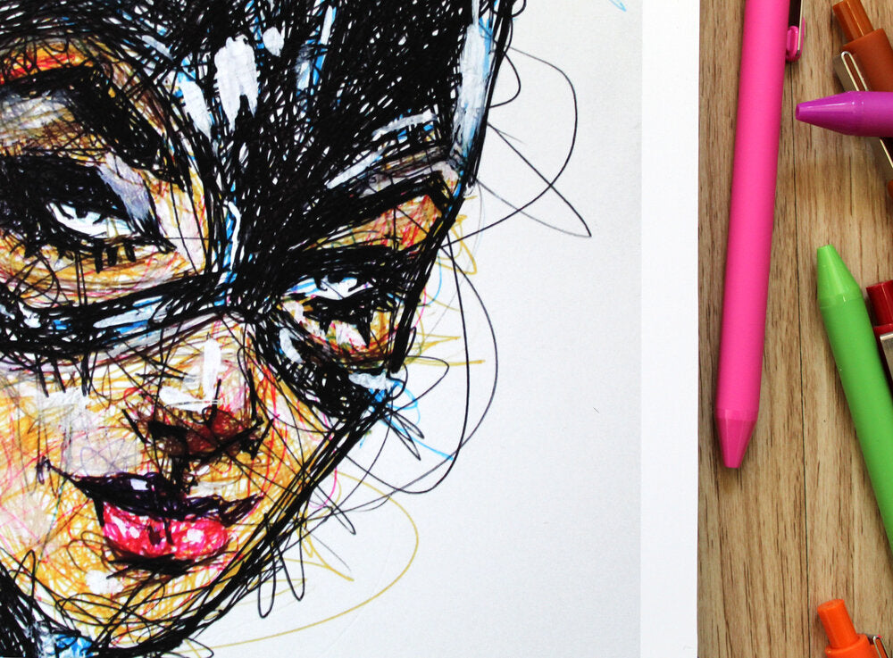 Cat Ballpoint Pen Scribble Art Print-Cody James by Cody