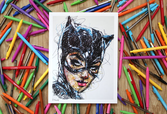 Cat Ballpoint Pen Scribble Art Print-Cody James by Cody