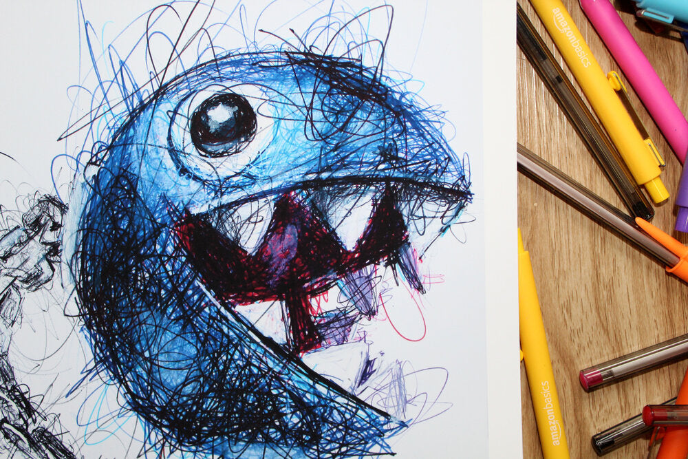 Chain Chomp Ballpoint Pen Scribble Art Print-Cody James by Cody