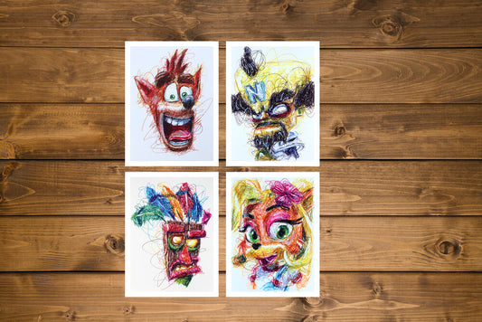 Crash Bandicoot Complete Ballpoint Pen Art Print Set-Cody James by Cody
