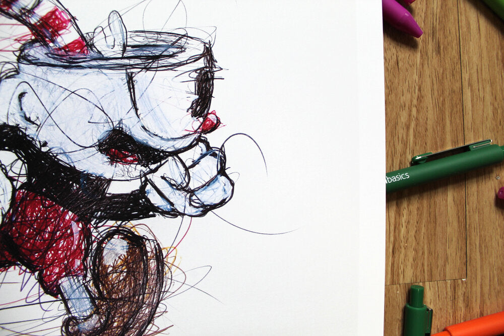 Cuphead Ballpoint Pen Scribble Art Print-Cody James by Cody