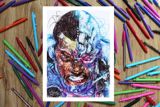 Cyborg Ballpoint Pen Scribble Art Print-Cody James by Cody