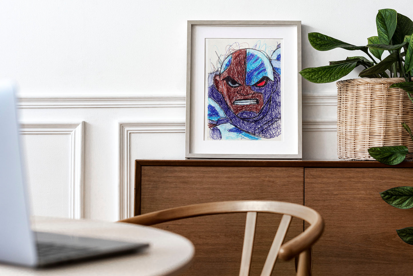 Cyborg Ballpoint Pen Scribble Art Print