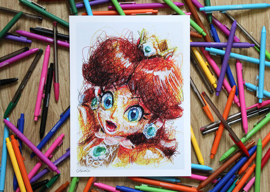 Daisy Ballpoint Pen Scribble Art Print-Cody James by Cody