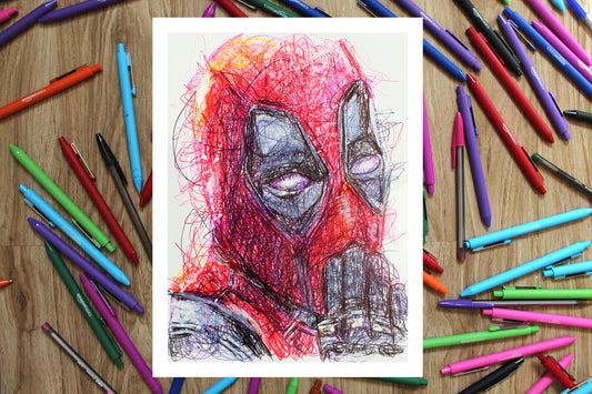Dead Pool Ballpoint Pen Scribble Art Print