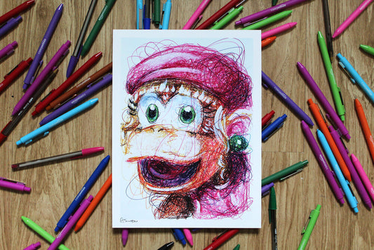 Dixie Kong Ballpoint Pen Scribble Art Print-Cody James by Cody