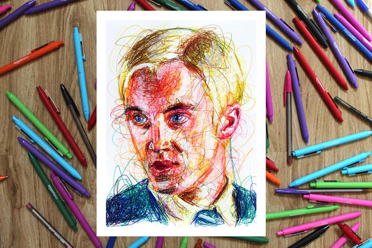 Draco Malfoy Ballpoint Pen Scribble Art Print-Cody James by Cody