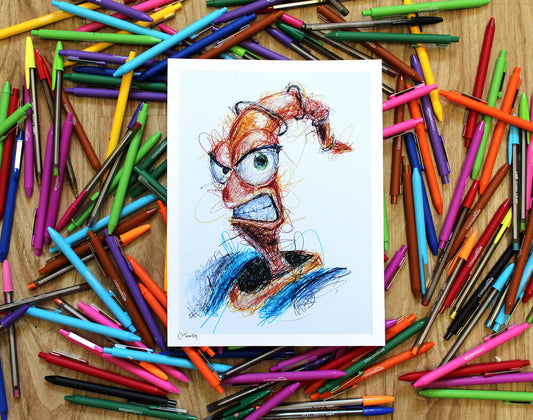 Earth Worm Ballpoint Pen Scribble Art Print-Cody James by Cody